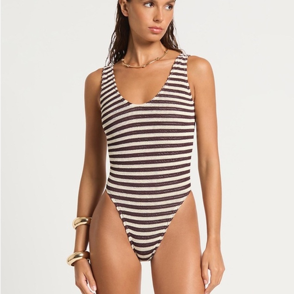 bond-eye Burgundy and Cream Striped One Piece Swimsuit